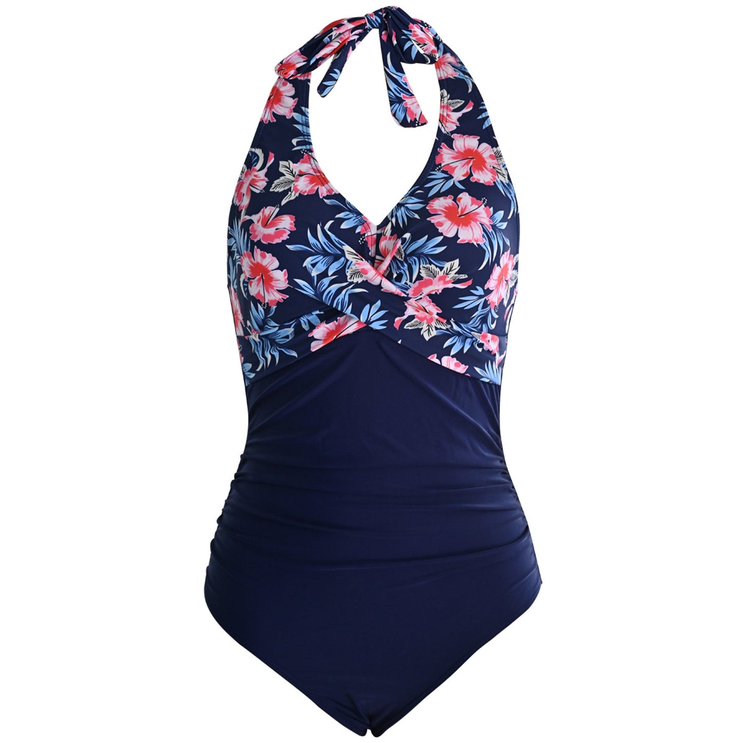 Floral Print V Neck Cross Chest Backless One Piece Swimsuit