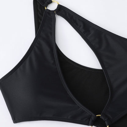 Solid Color Ring Connect Bikini Swimsuit