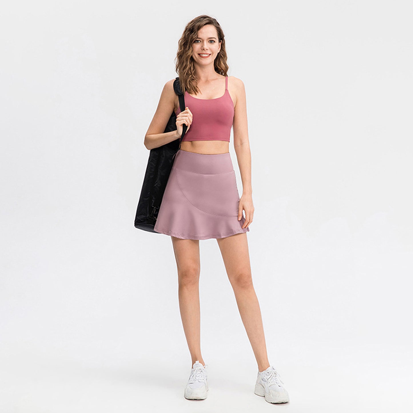 Solid Color High Rise Inner Pocket Sport Skort