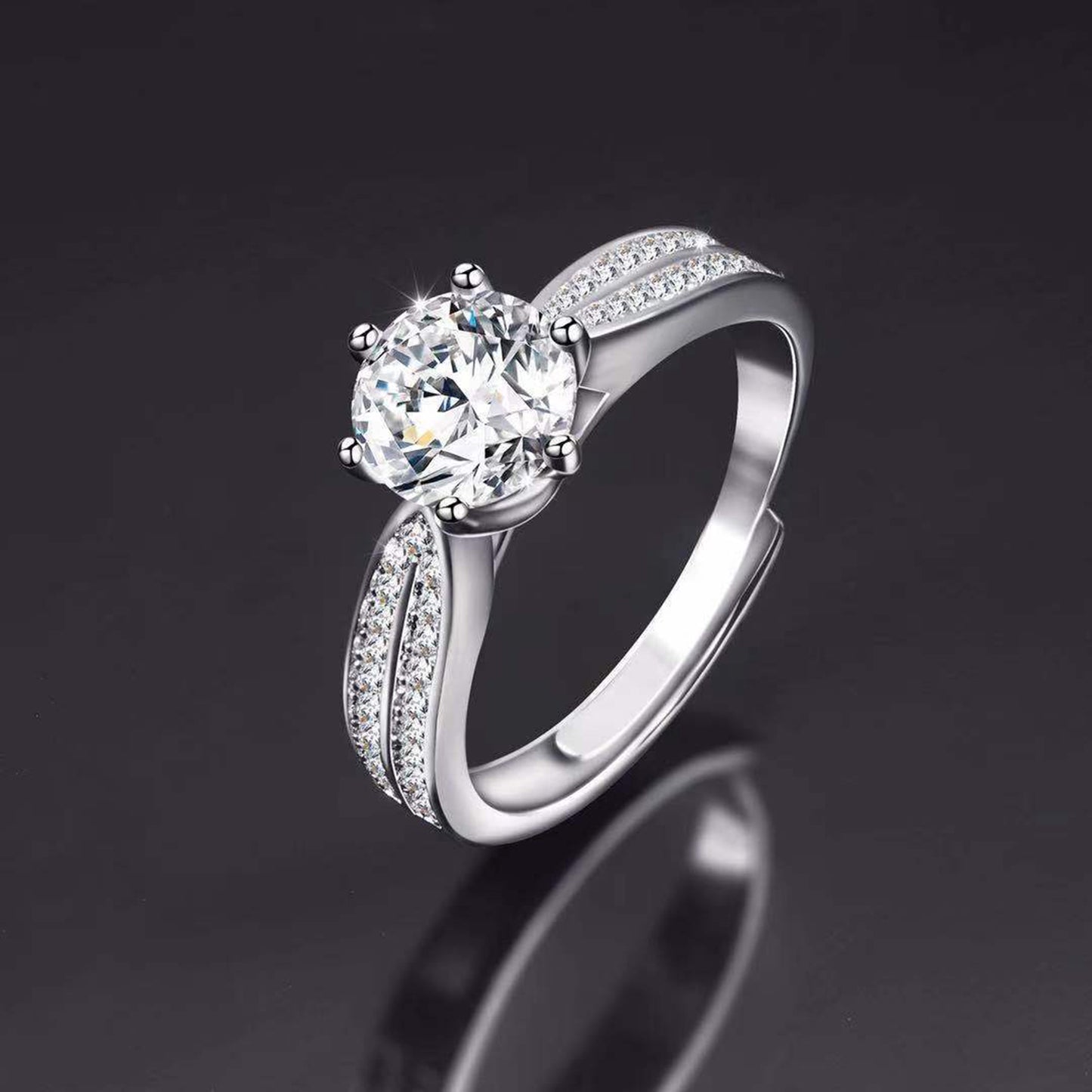 Moissanite Adjustable Open Band Ring