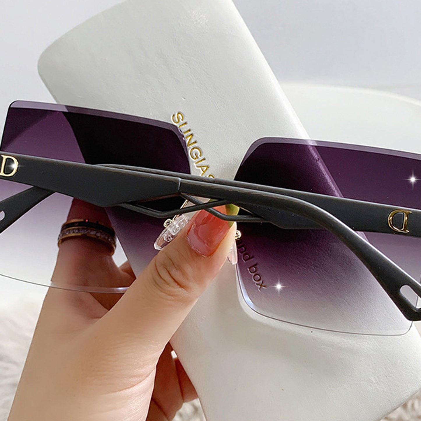 Rimless Square Lens Polarized Sunglasses