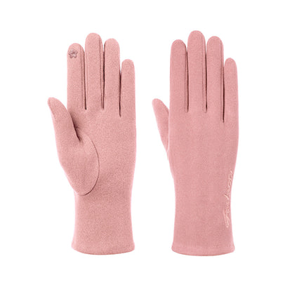 Solid Color Thermal Dralon Velvet Touch Screen Wrist Gloves