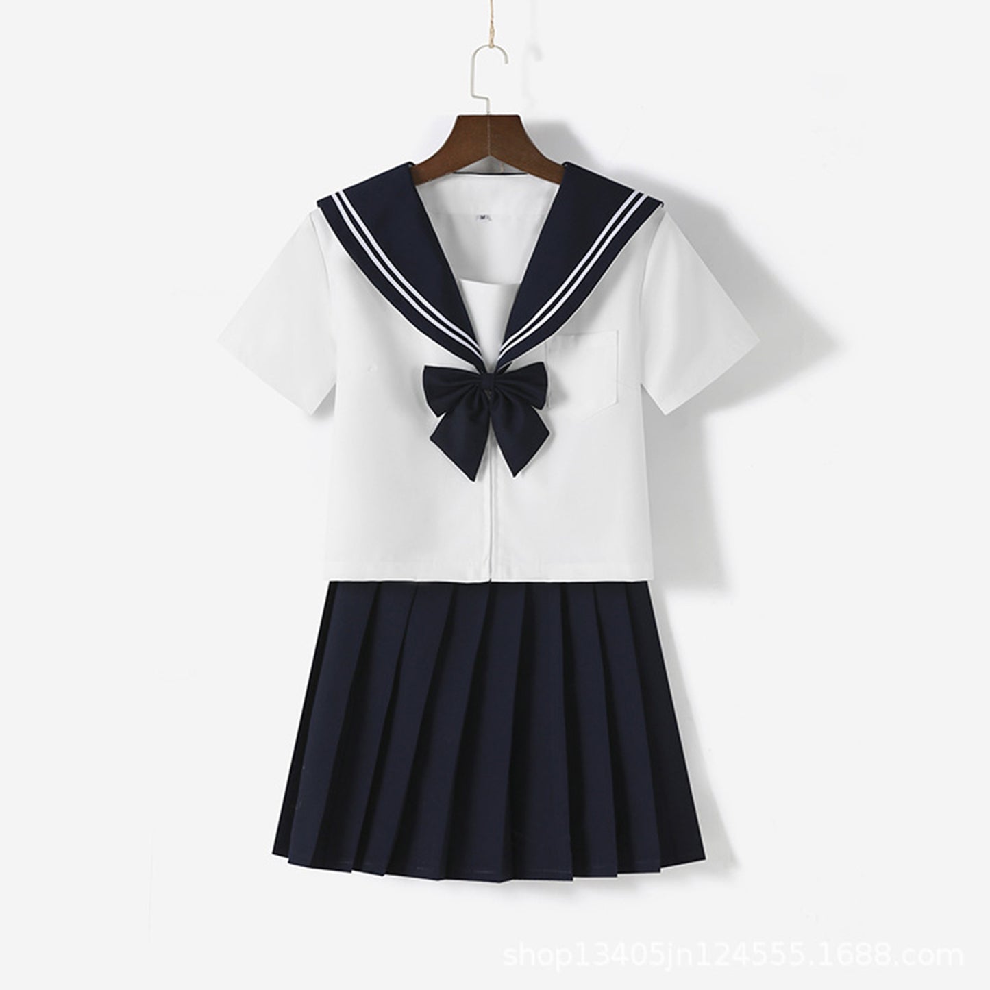 White Navy Broad Collar Two Line Square Flap Cravat Bow Sailor School Uniform