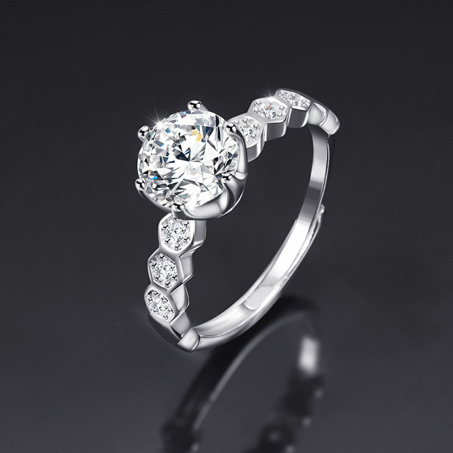 Moissanite Adjustable Open Band Ring