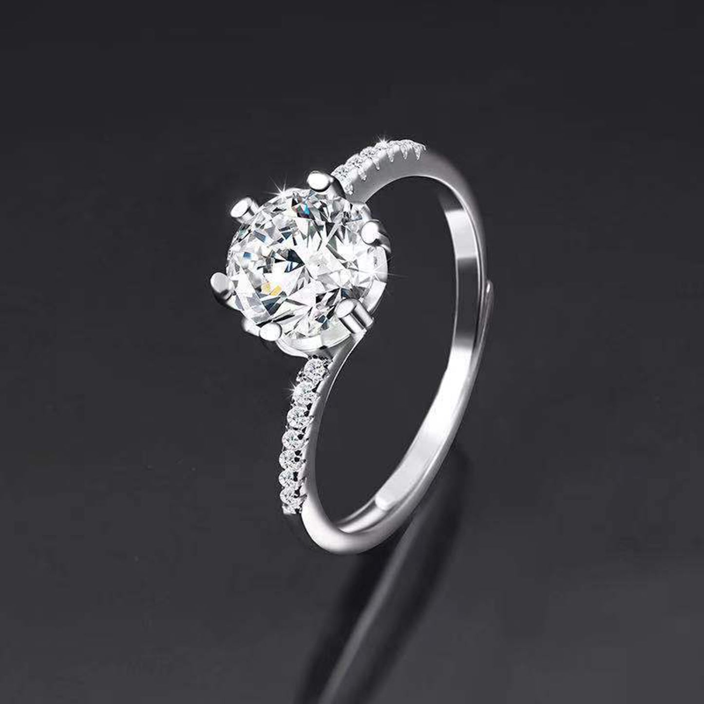 Moissanite Adjustable Open Band Ring