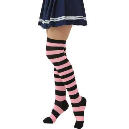 Wide Striped Thigh High Socks