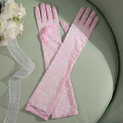 Lace Floral Jacquard Over Elbow Gloves