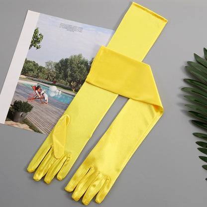 Satin Solid Color Elbow Gloves